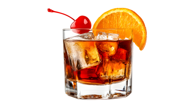 Classic Old Fashioned Cocktail with Orange Slice on Elegant Wooden Table Setting