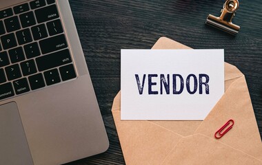 There is word card with the word Vendor. It is as an eye-catching image.