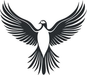 Obraz premium Black and white vector illustration of a mythical phoenix with outstretched wings.