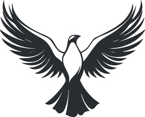 Naklejka premium Black and white silhouette of a bird with wings spread, symbolizing freedom and flight.