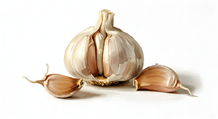 Garlic Bulb and Cloves Isolated on White Background – High-Quality Image