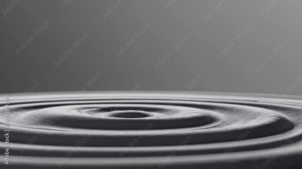 Poster gray liquid surface revealing expanding circular ripples after single drop falling, creating mesmeri