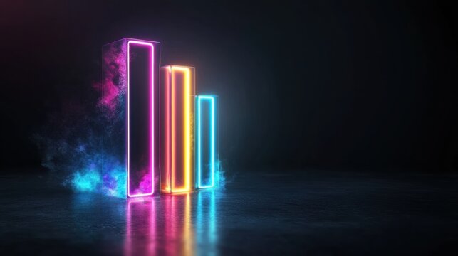 Neon Bar Chart Visual on Dark Background