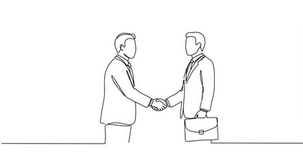 Elegant minimalist line art depicting a business handshake symbolizing agreement