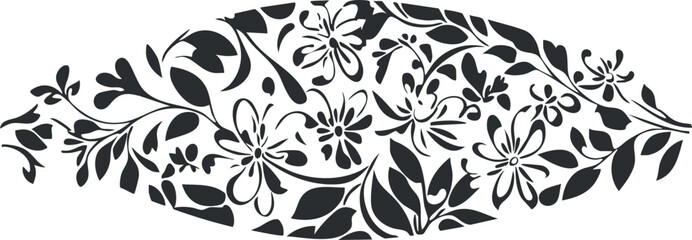 Elegant black and white floral pattern illustration with intricate botanical design elements.