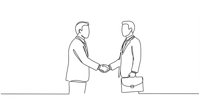 recommend clip art: Elegant minimalist line art depicting a business handshake symbolizing agreement