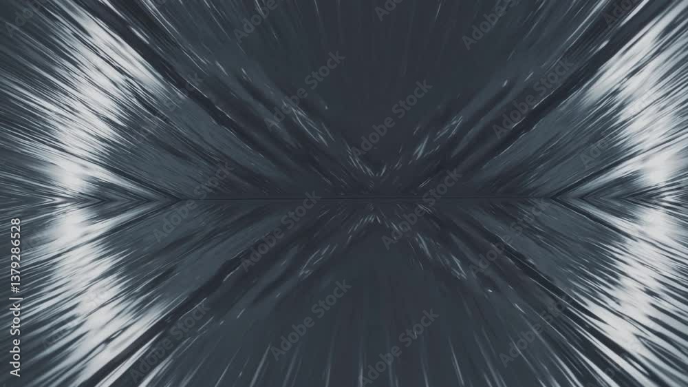 Poster dark gray abstract pattern dynamically expanding from central point, revealing intricate geometric d