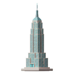 A stylized illustration of an iconic New York building against white backdrop