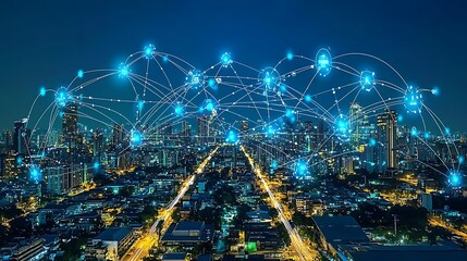 Global Network Cityscape at Night