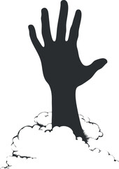 Silhouette of a hand emerging from the ground, creating a spooky and mysterious atmosphere.
