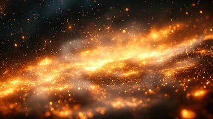 Glowing Golden Stars in a Deep Black Cosmic Space with Bokeh Effect and Radiant Light Sources