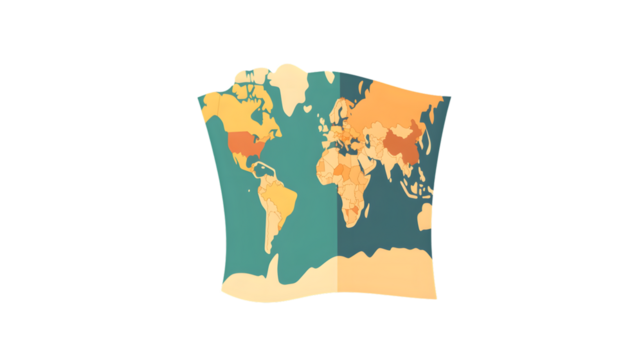 World Map Illustration with Colorful Continents and Oceans for Educational and Design Purposes