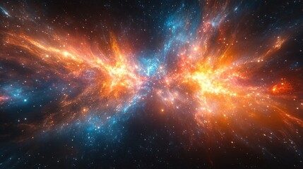 Naklejka premium Cosmic Explosion of Iridescent Light with Gold and Green Streaks Fantastic Holiday Background