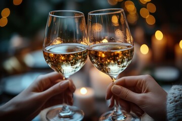 Group of Friends Toasting with Glasses of White Wine at Rustic Table with Natural Light
