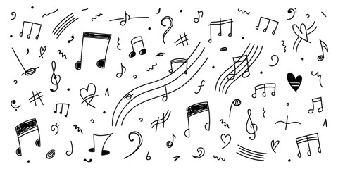 Music notes hand-drawn background. Sound music symbol concept. Note vector hand-drawn background wallpaper
