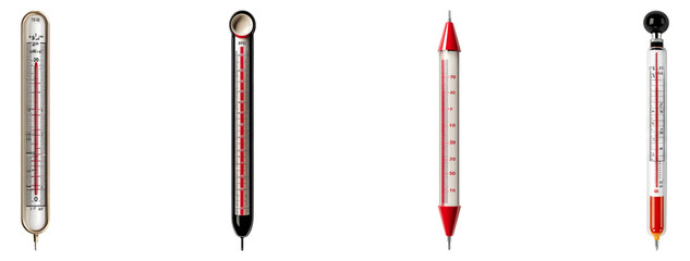 Assortment of Vintage Thermometers Displayed on a Clean Background, Isolated on Transparent Background