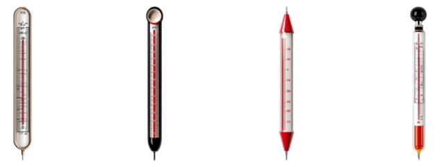 Assortment of Vintage Thermometers Displayed on a Clean Background, Isolated on Transparent Background