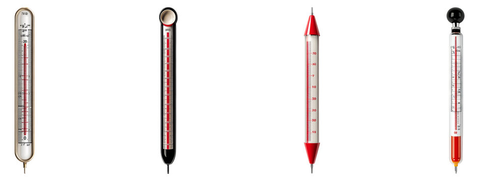 Assortment of Vintage Thermometers Displayed on a Clean Background, Isolated on Transparent Background