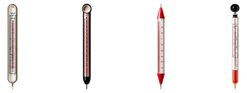 Assortment of Vintage Thermometers Displayed on a Clean Background, Isolated on Transparent Background