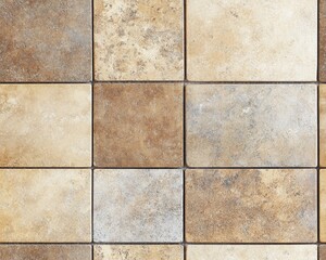 Fototapeta premium Beige and brown square tiles texture background. Close-up view of a tiled surface tile pattern