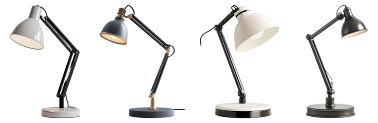 Modern Desk Lamps in Various Styles and Colors for Home Office Use, Isolated on Transparent Background