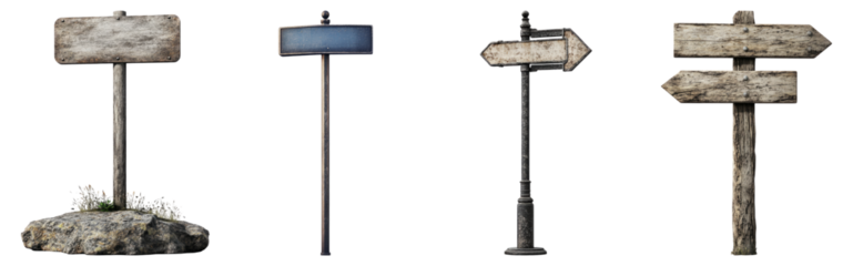 Vintage Signage Collection with Various Styles and Designs, Isolated on Transparent Background