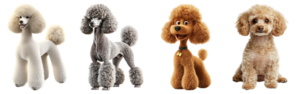 Adorable and Lively Poodles in Various Colors and Styles, Isolated on Transparent Background