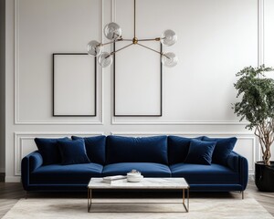Minimalist Mock Up Poster Frame in Modern Scandinavian Interior Living Room 3D Render Illustration