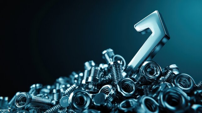 Upward Trend:  Metallic Arrow Rising Above a Pile of Nuts and Bolts