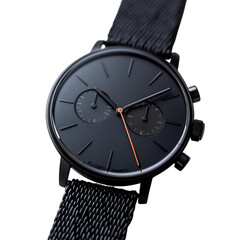 Sleek Minimalist Watch with Charcoal Black Dial and Orange Hands Isolated on Transparent Background