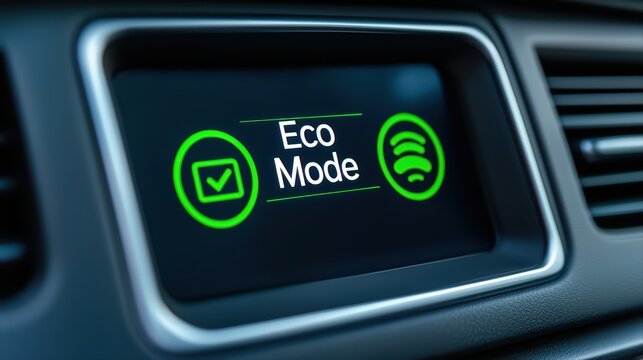 Eco mode activation indicator on car display screen