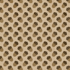 Oak leaves acorns vector, fruits and vegetables seamless repeat pattern design background, gift wrap paper