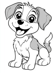 Fototapeta premium Cute cartoon puppy.Black and white line colouring for children's books,pet related materials,and adorable animal-themed designs.