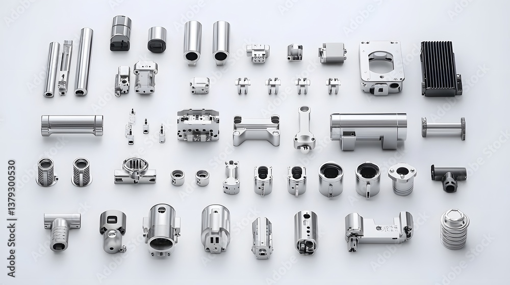 Aufkleber A collection of various power line connectors fittings and electrical components meticulously arranged on a plain white background