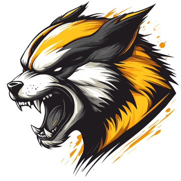 Unique esports vector logo featuring a furious wolverine in a dynamic side view design