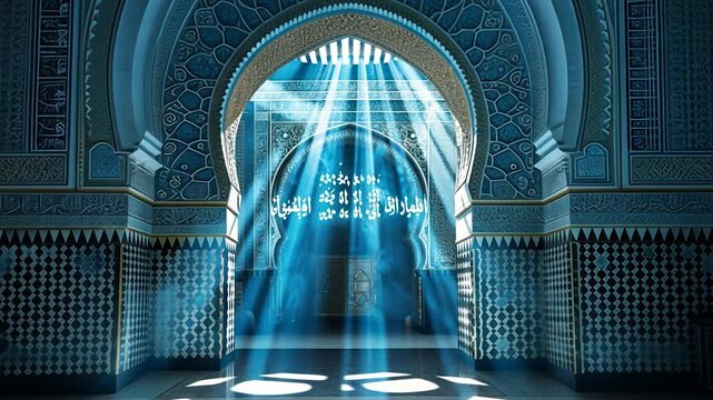 Mystical Blue Mosque Interior: Divine Light