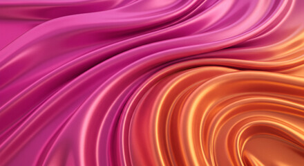 Obraz premium Close-up of vibrant pink and orange flowing fabric with glossy highlights and smooth folds.