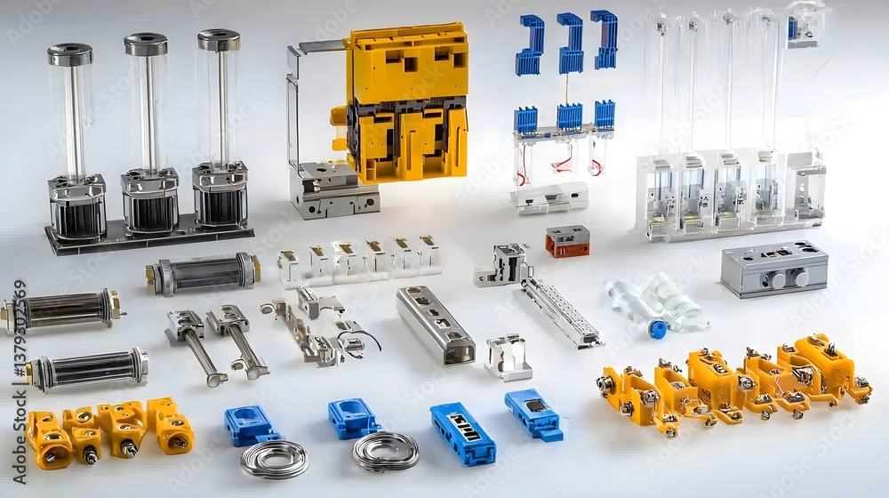 Poster an assortment of various high voltage circuit breaker components including switches insulators termi