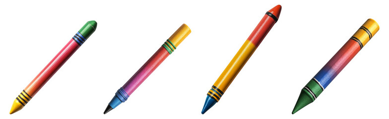 Colorful Crayons in Various Shades for Artistic Creativity, Isolated on Transparent Background
