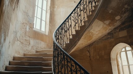 Obraz premium Vintage Spiral Staircase in Old Building Interior