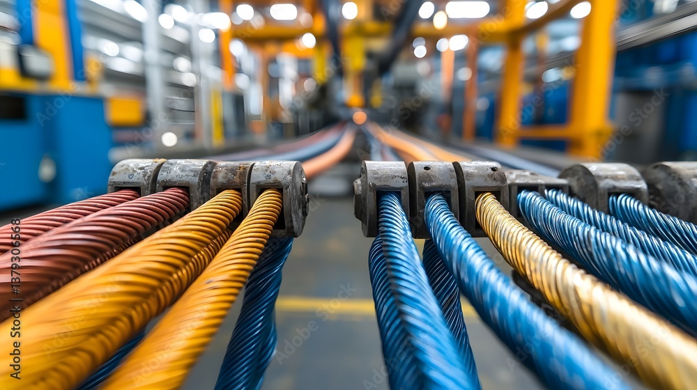 Poster close up view of various metal cable tensioning and pulling grips or clamps used for handling and se
