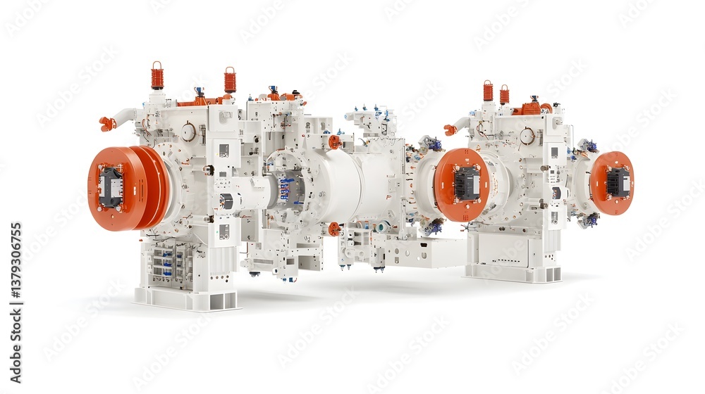 Poster Complex high voltage electrical switchgear components displayed in an organized isolated setup against a clean white background showcasing the intricate technology behind power distribution systems