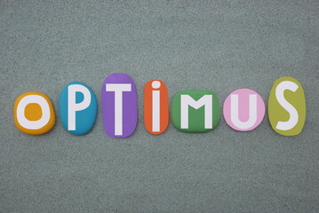 Optimus, Latin word meaning best or very good, creative text composed with multi colored hand...