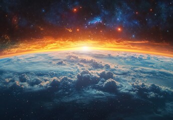 Fototapeta premium A Majestic View of Earth from Space with Clouds and Stars in the Galaxy