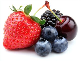 Vibrant berry harvest fresh strawberries and blueberries nature's bounty high-fidelity photography close-up view