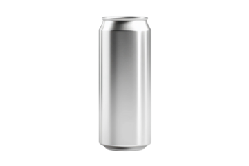Blank silver aluminum can showing no branding or label for beverage packaging mockup or design in a minimalistic style on isolated background.