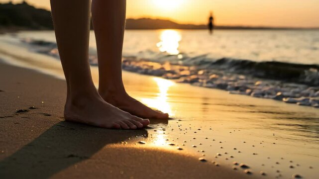 Feet by the Ocean at Sunset