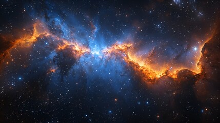 Fiery nebula in deep space with blue and orange hues.