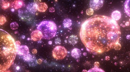 Obraz premium Celestial Symphony: A Dance of Illuminated Spheres in a Cosmic Ballet