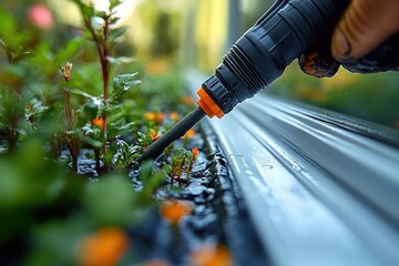 Applying Silicone Sealant to Window Frame for Home Repair in Garden